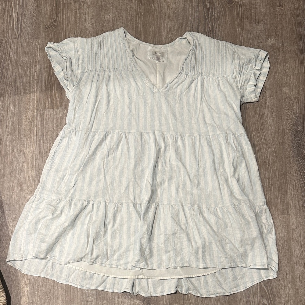 Cupio Light Blue Striped V-Neck Tunic